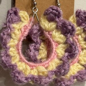 Handmade crochet dangle teardrop earrings.